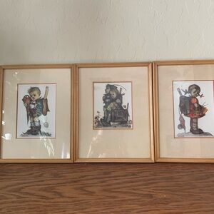 Vintage Trio of Hummel Framed Art Prints Under Glass